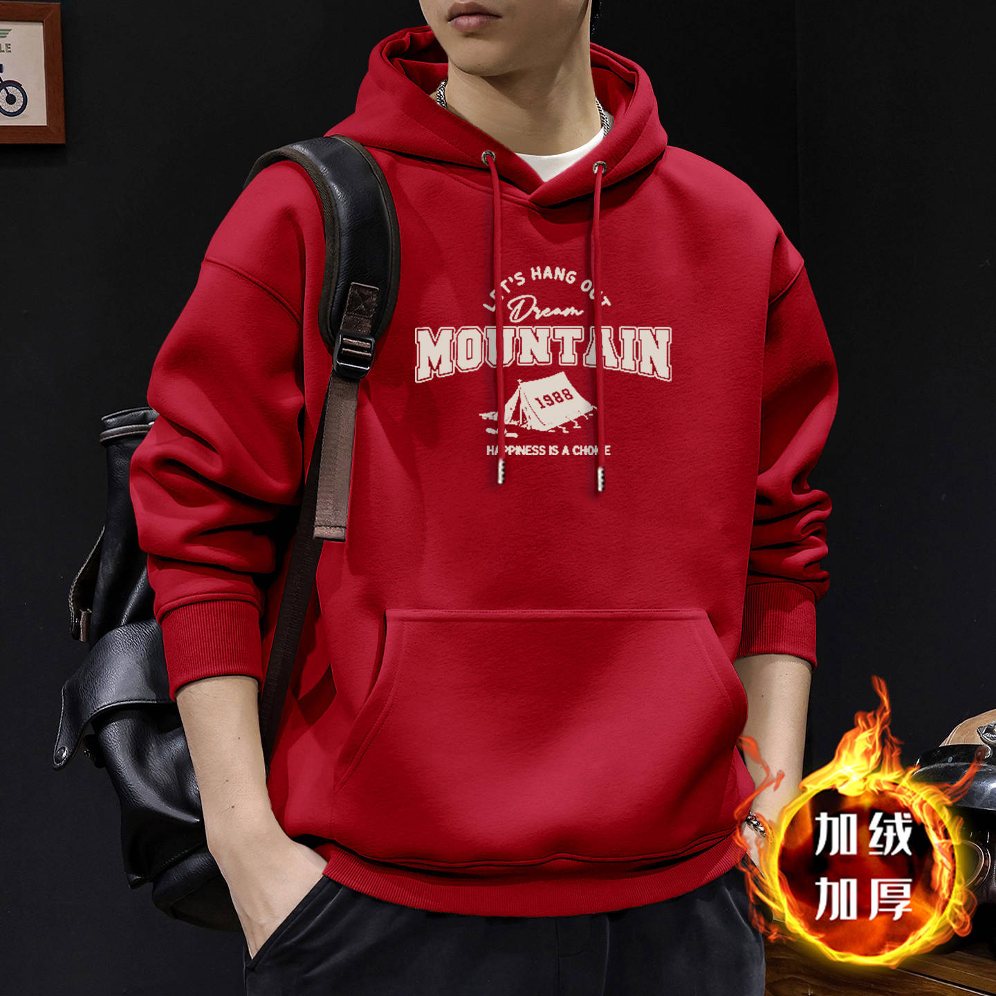 Gran chaqueta roja con capuzas más vello - 2141