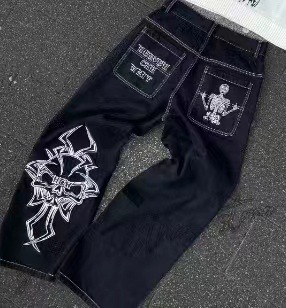 国境を越えた潮牌全刺繍爆品全刺繍頭蓋綿カジュアルパンツ男性式ストレートパンツ潮レジャーパンツ|undefined