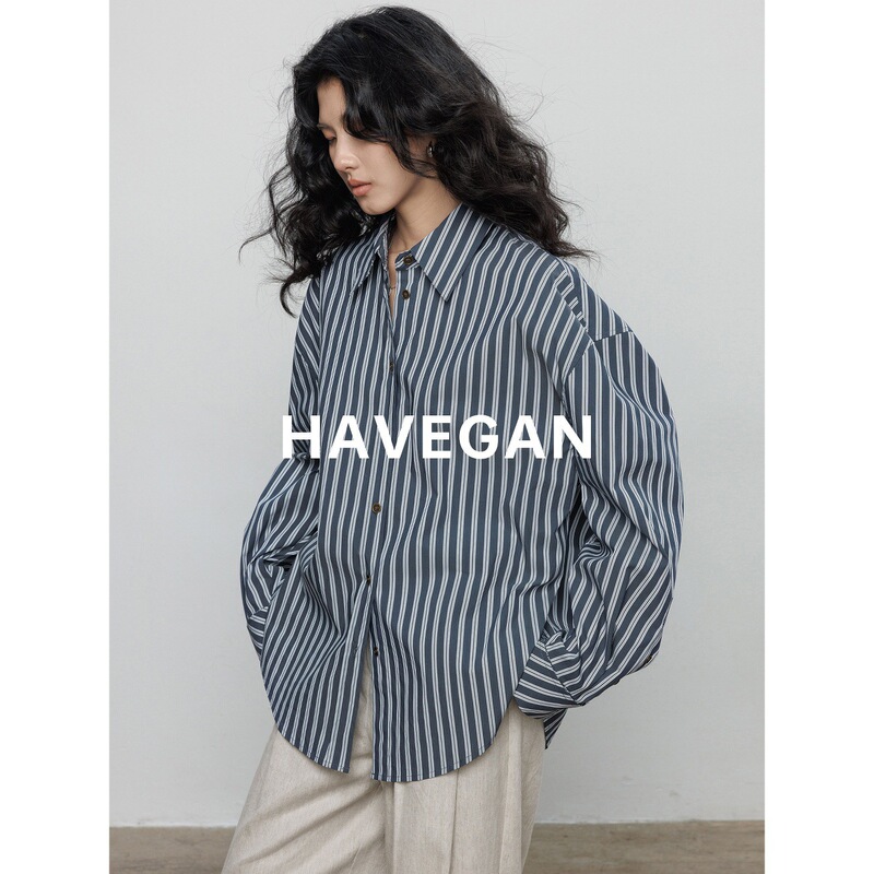 Havegan/Spring Striped Long-Sleeve Shirt for Women, High-End Style, 2026 New Model, Lazy Loose Casual Top Havegan/Spring Striped Long-Sleeve Shirt for Women, High-End Style, 2026 New Model, Lazy Loose Casual Top