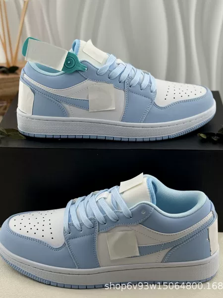 Popular AJ1 low-top white and ice blue retro sneakers, a stylish and trendy new model for couples, offering a sporty and luxurious look