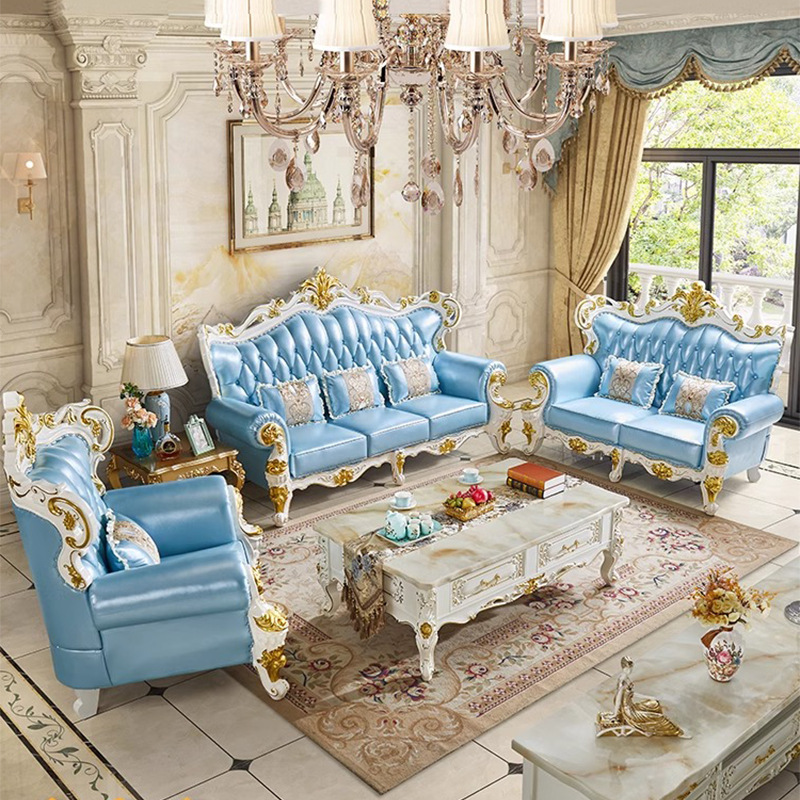 欧式真皮沙发沙发客厅123白色头层实木奢华组合别墅牛皮法式家具