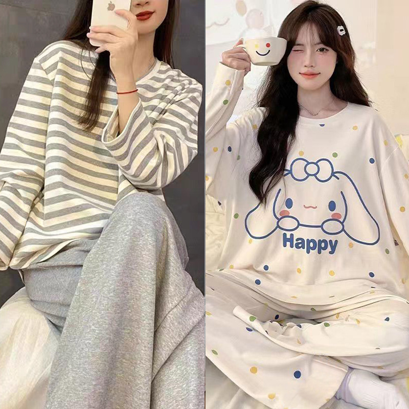 Factory 2025 New Popular Pajamas for Women, Long-Sleeved Girls, Spring & Fall Cartoon Loose Home Clothes