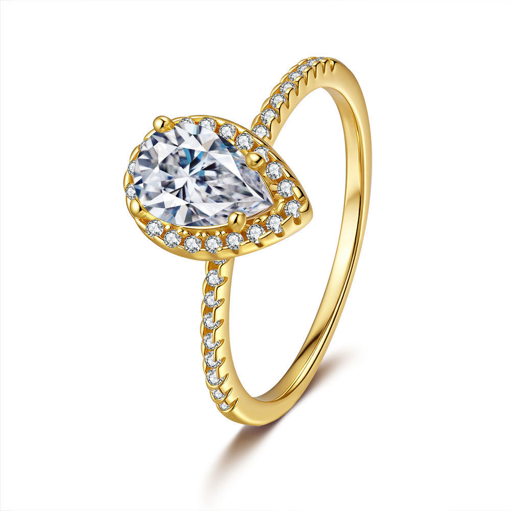 Moissanite Ring 1 Carat Water Drop Ring Women's Ring Moissanite 925 Silver Plated 18K Gold Hot Sale European and American Engagement