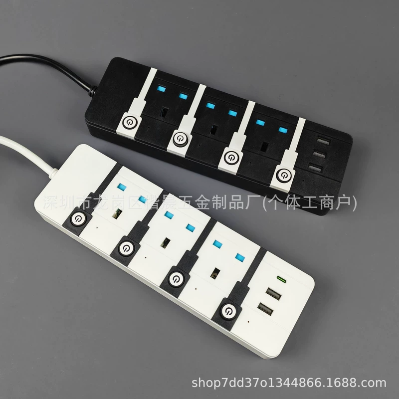Удлинитель с USB и Type-C отдельные выключатели чёрный и белый