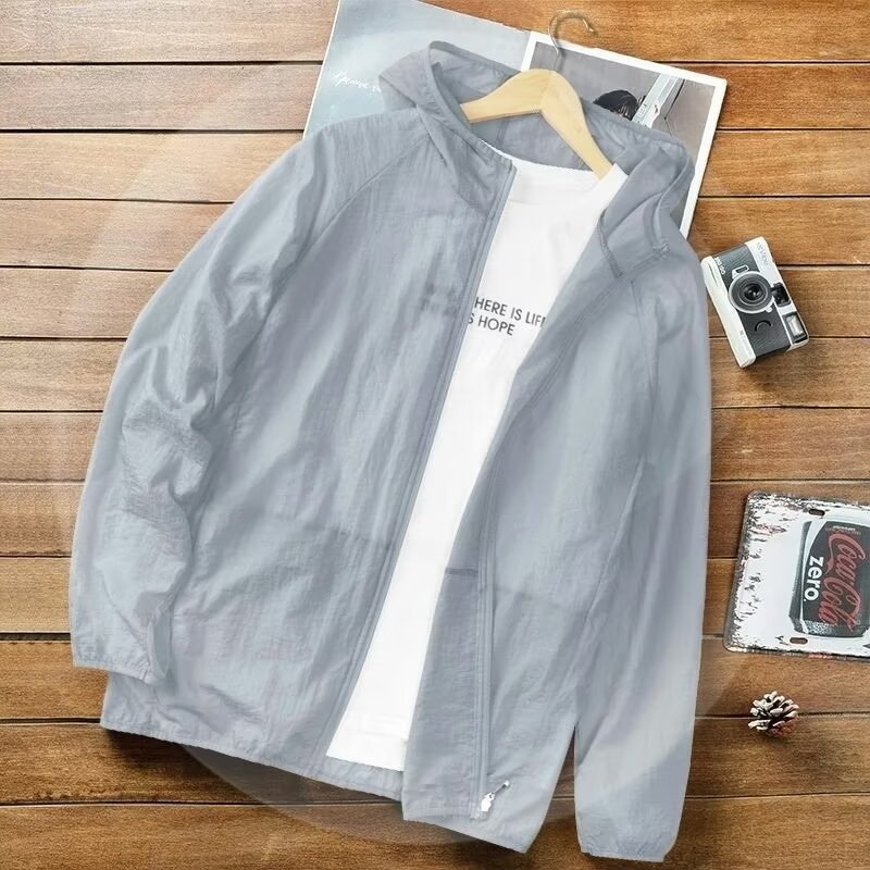 Chaqueta solar de hielo de verano para hombres secado rápido y ligero estilo coreano chaqueta con capuzas casuales al aire libre 1 / 2 piezas