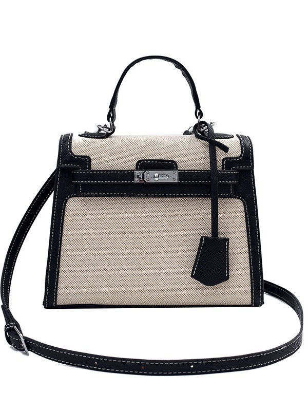 Bolso Kelly retro de alta gama para mujer, nuevo estilo transfronterizo de gran venta, patchwork de lino, colores contrastantes, bolso de hombro y bandolera.