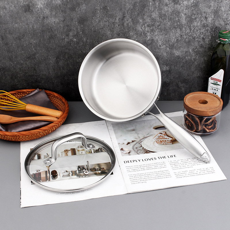 COOKONE 18 / 10 acero inoxidable de cinco capas de acero grueso 18cm recto de un solo mango olla de leche 2.5L multiuso para cocinar fideos