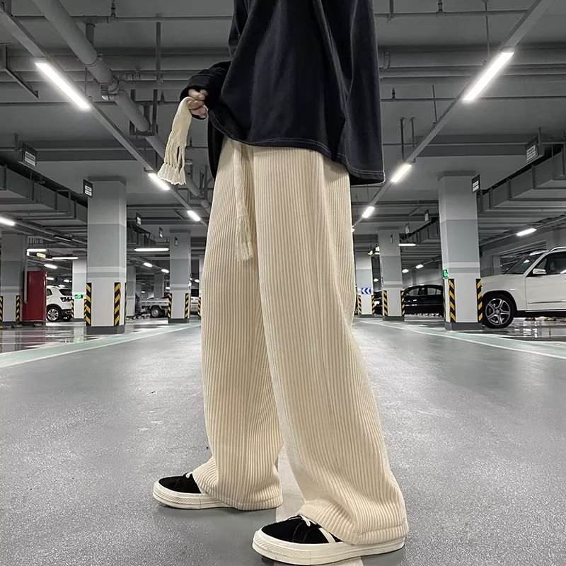 Pantalones deportivos negros de primavera y otoño para hombres sueltos rectos ins High Street Plus tamaño Pantalones anchos marca de moda drapeado pantalones Casuales