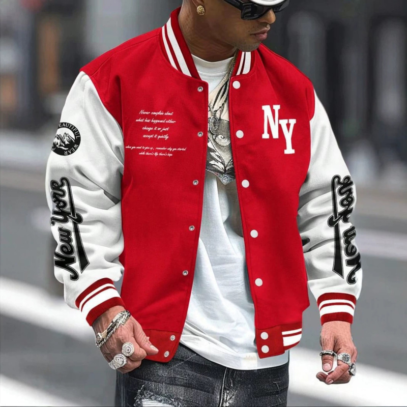 Cross-Border Men's Long-Sleeve 3D Digital Print Baseball Jacket Pilot Jacket Loose Casual Varsity Jacket Wholesale