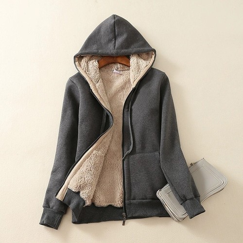Amazon Korean Version Retro Warm Medium-Long Sleeve Fleece Padded Thick Elegant Commute Zipper Stylish Cotton Sweatshirt