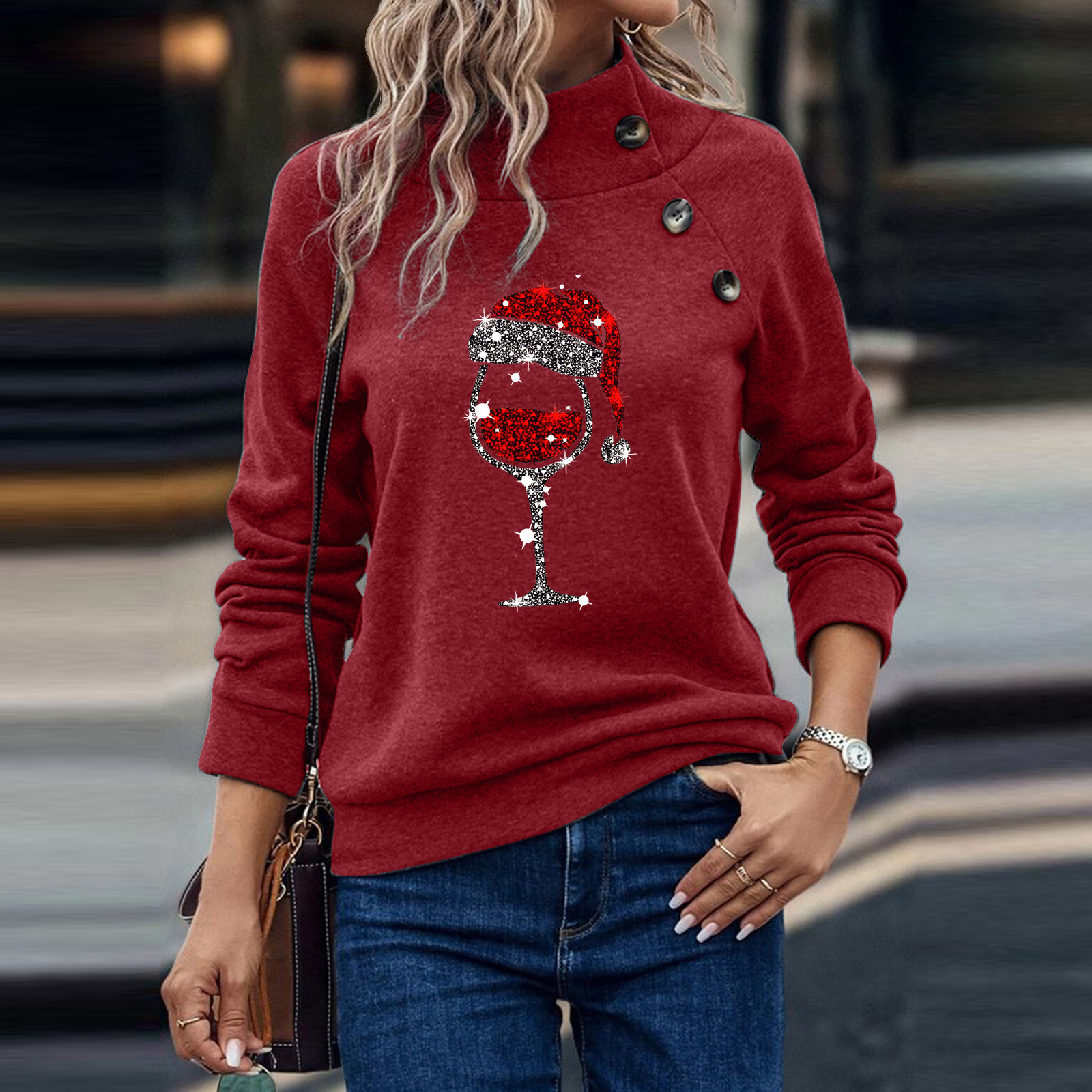 Title 7, Maglione natalizio da donna con girocollo, bott...