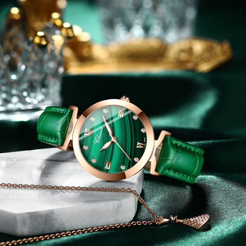 Dawn small square watch women's genuine leather fashion waterproof malachite pattern watch women's ins style small green watch