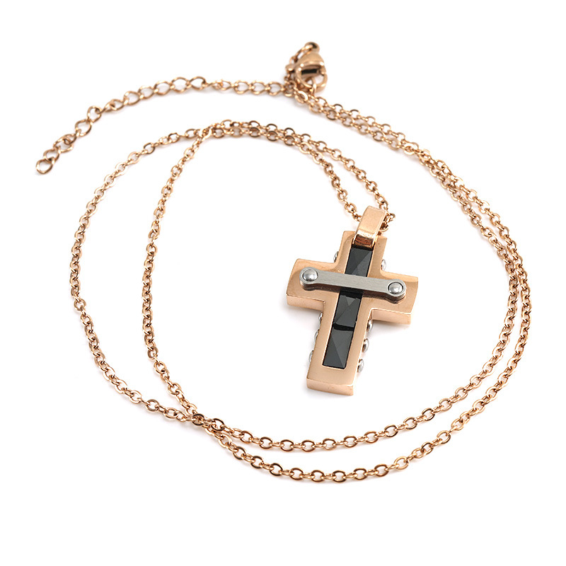 Fashion Cross Stainless Steel Titanium Steel Polishing Plating Inlay Ceramics Pendant Necklace 1 Piece display picture 3