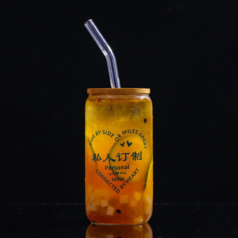 Taza de Coca-Cola taza de paja de bambú taza de vidrio de alto silicio de silicio de alto valor de cuatro estaciones taza de bebida fría al por mayor