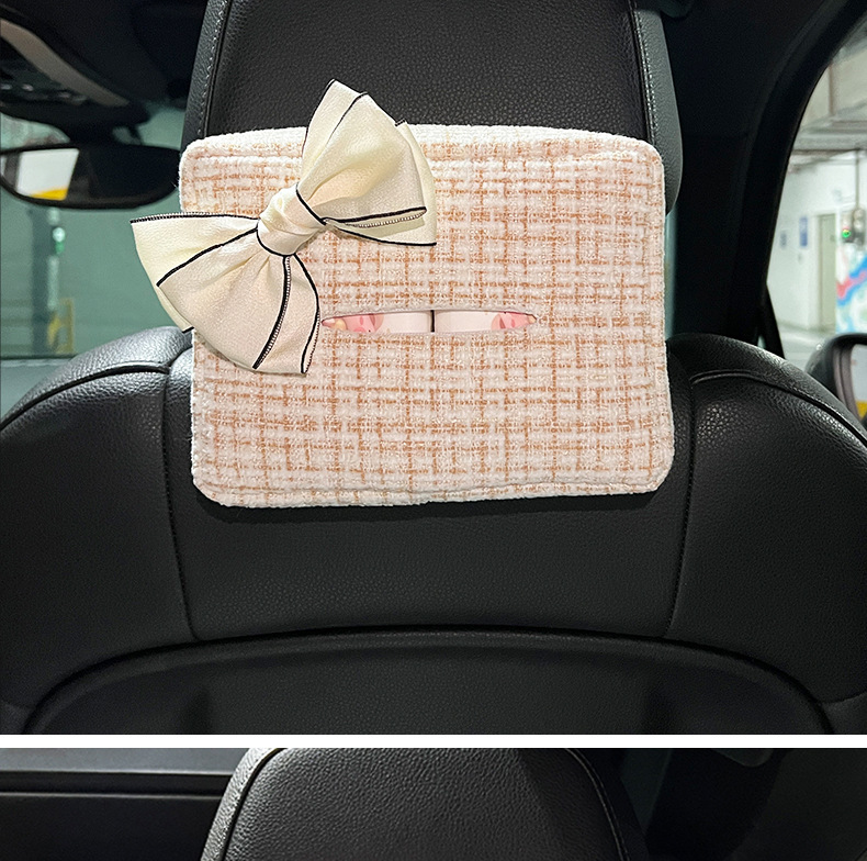 Xiaoxiangfeng Car Tissue Storage Box Hanging Cute Bow Car Tissue Box Multifunctional Car Tissue Box