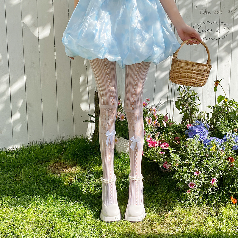Japón Lolita bow pants de mujer malla delgada blanco dulce hueco sobre la rodilla y2k ballet