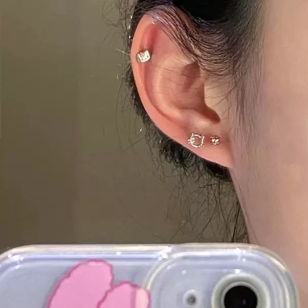 Little Red Riding Book with Cute Cat Ear Bone Nail 2024 New Sweet Cool High Sense Cold Distinctive Ear Snail Earring