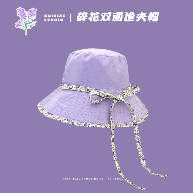 Flor francesa encantadora gorra de pescador de doble cara primavera y verano dulce mujer gorra de protección solar al aire libre correa de viaje de estudiantes gorra de marea