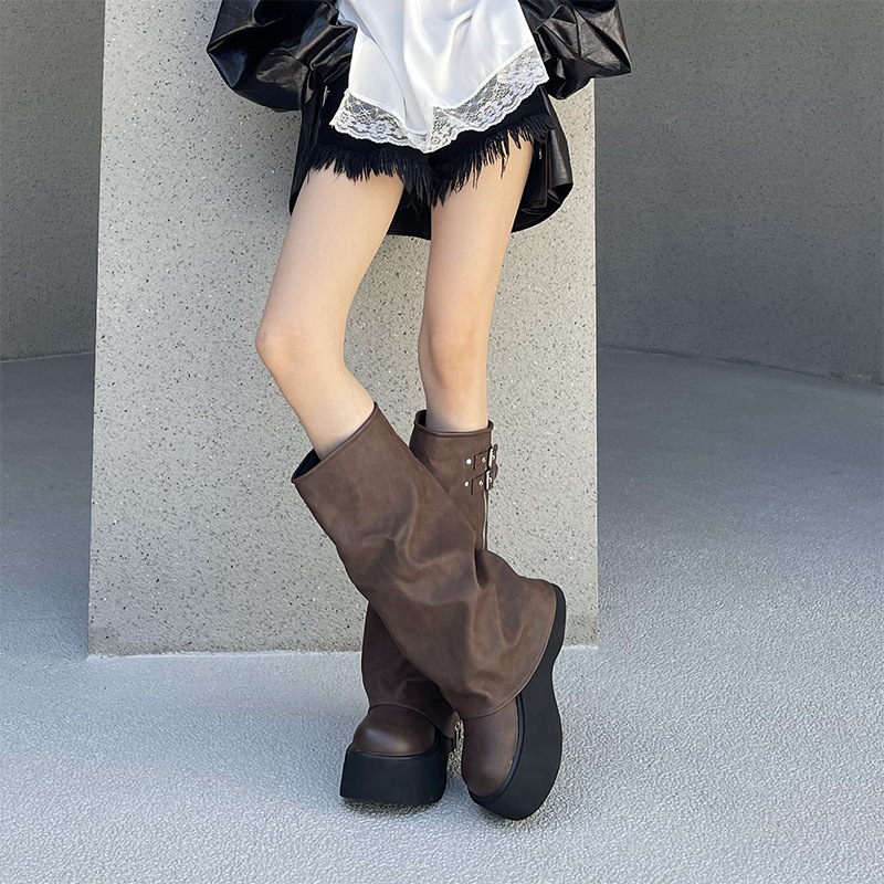 in stock ~ Maillard Boots Increased Thick Bottom Brown Boots Women's New Autumn and Winter Western Jeans Tube Boots