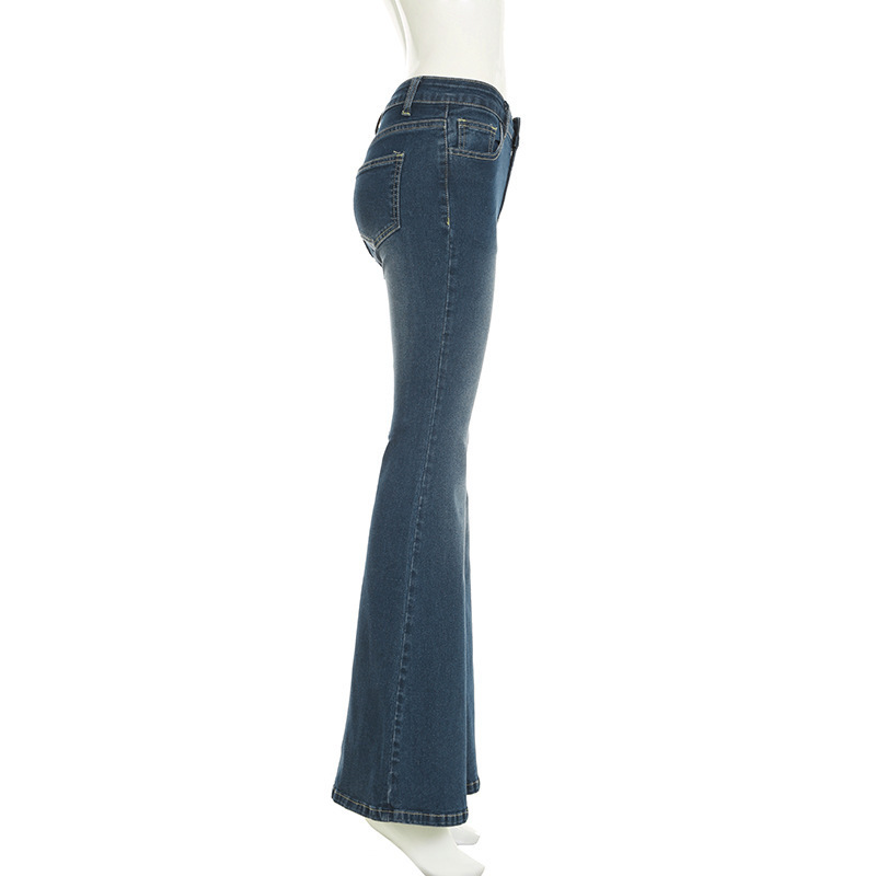 Rose Embroidery Retro Gradual Change Niche Slightly Spicy Jeans American Hot Girl Street Low Waist Thin Personality Trousers_ecoleips.com