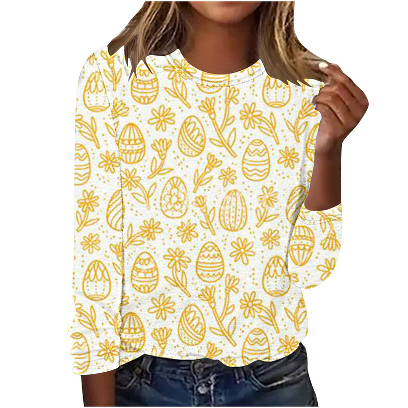 temu y2 European and American cross-border Amazon women's European and American Easter-themed round-neck fashion loose casual long-sleeve shirt temu y2 European and American cross-border Amazon women's European and American Easter-themed round-neck fashion loose casual long-sleeve shirt