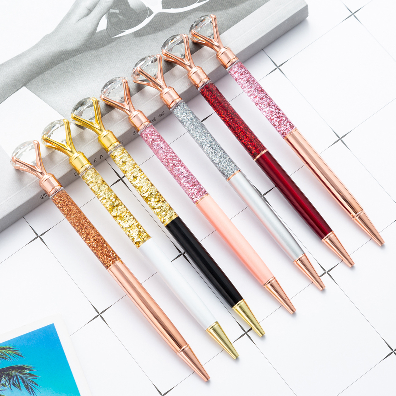 Diamond Flow Sand Pen Wholesale Metal Advertising Pen Exhibition Gift Pen Logo Printed Flow Sand Ballpoint Pen