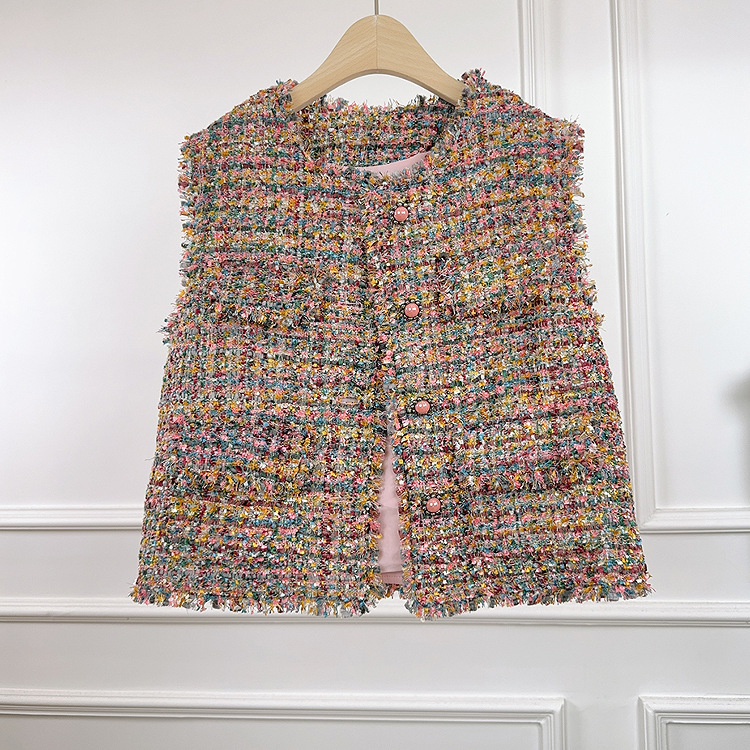 2026 Autumn/Winter New Style Socialite Chic Colorful Tweed Vest Round Neck Sleeveless Fringed Vest Jacket Women's Clothing 2026 Autumn/Winter New Style Socialite Chic Colorful Tweed Vest Round Neck Sleeveless Fringed Vest Jacket Women's Clothing