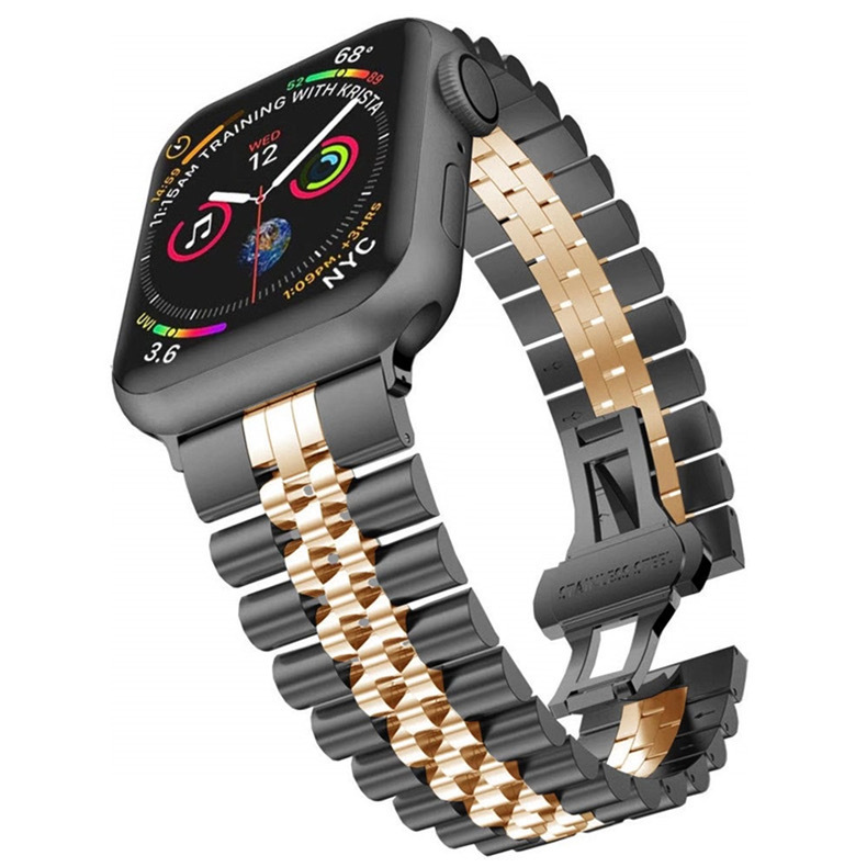 Suitable for Apple Watch iWatch Se7654321 New Five-Bead Metal Solid Stainless Steel Strap Wristband Suitable for Apple Watch iWatch Se7654321 New Five-Bead Metal Solid Stainless Steel Strap Wristband