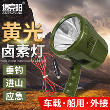 黄光卤素灯手持式探照灯外接12V电源聚光远射车载手电筒船用照明