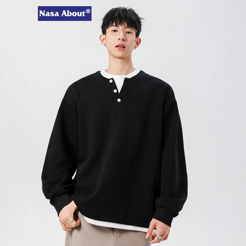 Nasa Fake Two-Piece Henry Collar Sweatshirt Men's Spring and Autum 2025 New Loose Heavyweight Casual Fashion Top