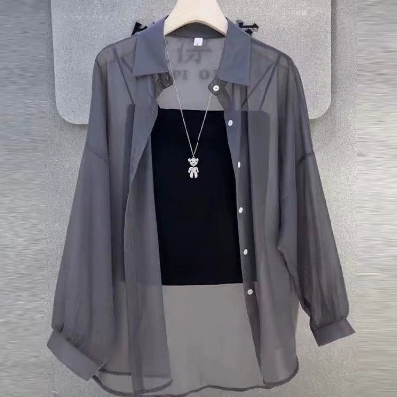 Защитная одежда от солнца, женская летняя дышащая куртка-кардиган из ледяного шелка с защитой от ультрафиолета, новая тонкая шифоновая рубашка с длинными рукавами