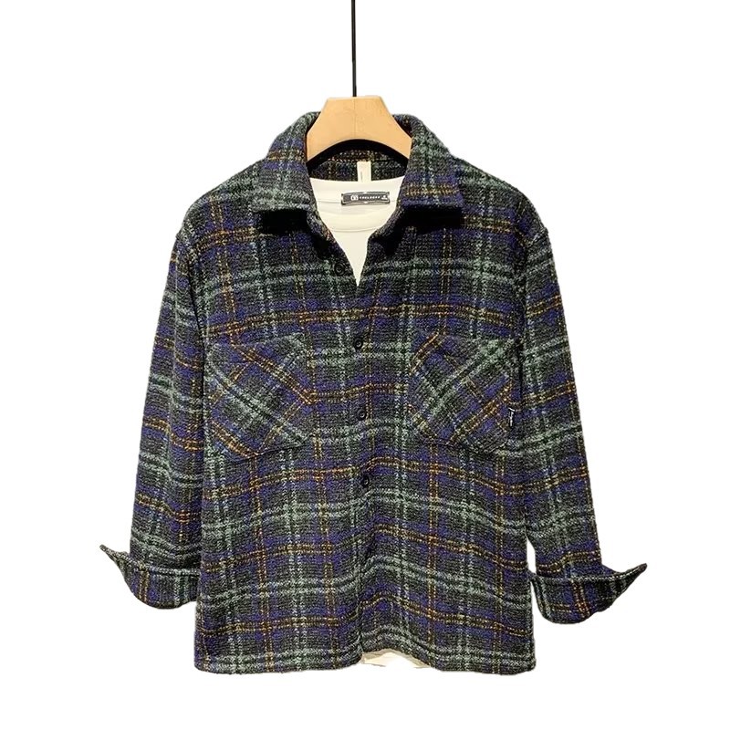 Japanische Retro-Jacke für Herren im High-End-Stil, neuer Herbst-Look, Chanel-inspiriertes Karohemd, Wolljacke, Trendmarke_voghion.com