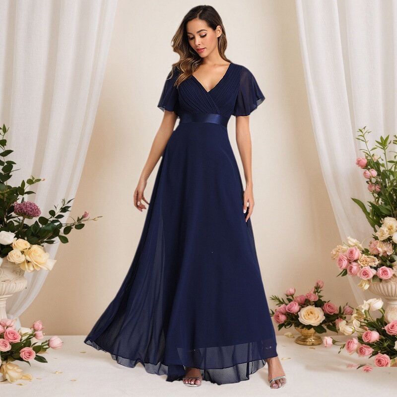 26 Spring/Summer Handmade Large Hem Double V-Neck Flare Sleeve Dress Elastic Chiffon Banquet Bridesmaid Plus Size Evening Gown 26 Spring/Summer Handmade Large Hem Double V-Neck Flare Sleeve Dress Elastic Chiffon Banquet Bridesmaid Plus Size Evening Gown