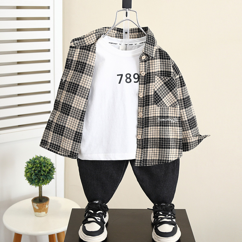 5840 Camisa a cuadros de otoño para niños 2025 otoño nuevo estilo estilo occidental chaqueta de otoño para niños camisa de primavera y otoño para bebés