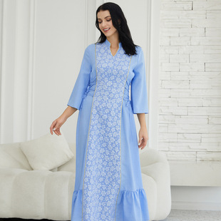 Nc106 Amazon Cross-Border Middle East Long-Sleeved Jacquard V Neck Elegant Lace-Up Waist Slimming Look Dress Evening Dress
