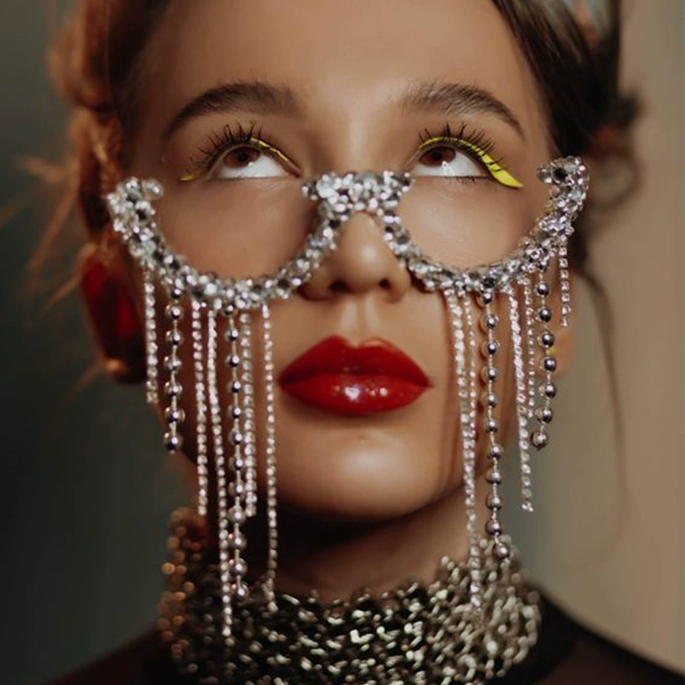 Трансграничная горячая Распродажа оправа для очков со стразами без линз модная оправа для очков с кисточками модные интернет-знаменитости уличная съемка аксессуары для лица