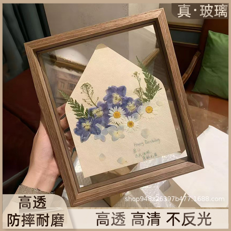 Double-Sided Transparent Spring Letter Photo Frame Handmade DIY Dried Flower Embossed Envelope Greeting Card Couple Ornaments for Friends
