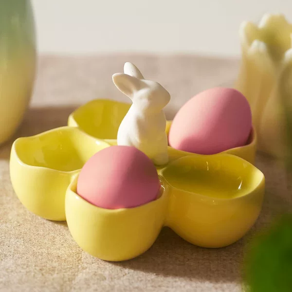 Wds Wondrous Easter Bunny Egg Cup Holder Cute Rabbit Ceramic 5 Yellow Boiled Egg Cups