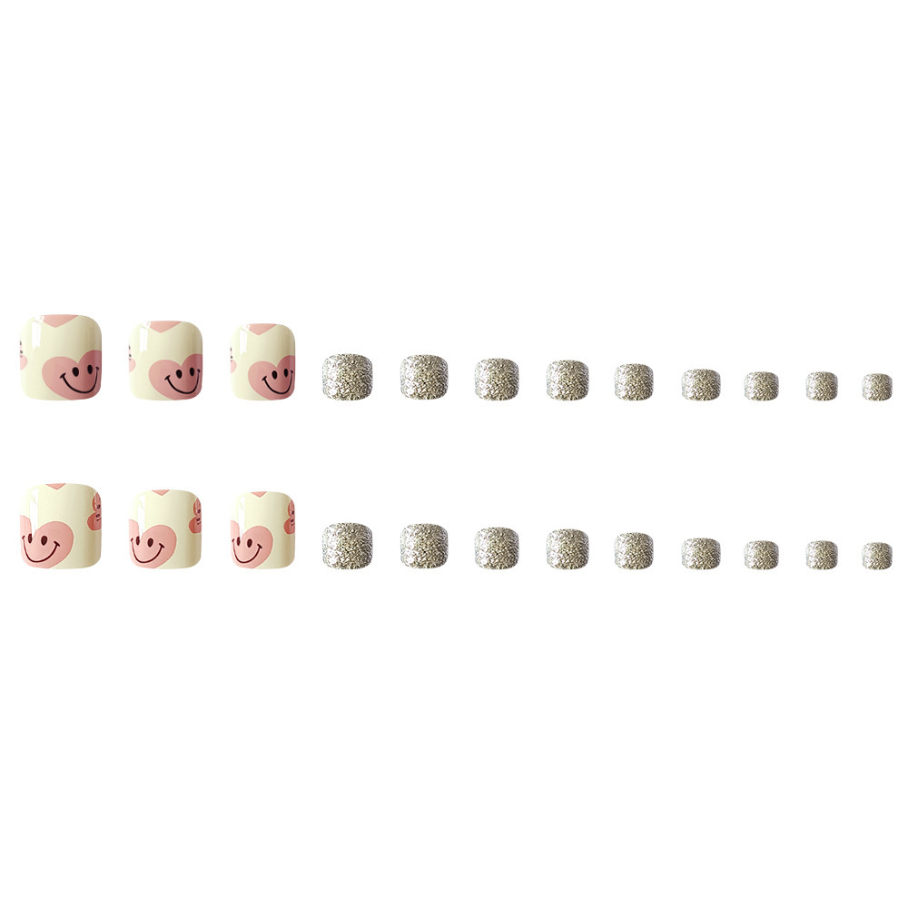 Comercio exterior lindo, sonriente, polvo brillante de manicuras, dulce y lindo, viento de uso de uñas de pie, 24 piezas de parche de uñas de los dedos de los pies.