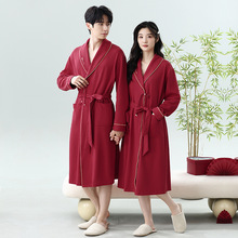 秋季红色开衫系带睡袍情侣款结喜庆本命娘男女同款浴袍家居服春秋