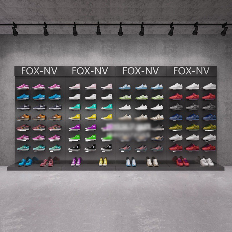 Tienda de ropa estante de exhibición gabinete de exhibición de pared Zapatero tienda de zapatilla de deporte estante centro comercial tienda de zapatos estante de zapatos
