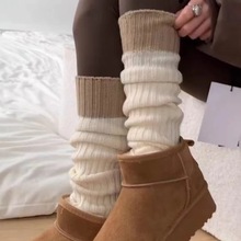 针织袜套春秋毛线撞色拼接腿套网红百搭小腿袜套保暖羊毛堆堆袜套