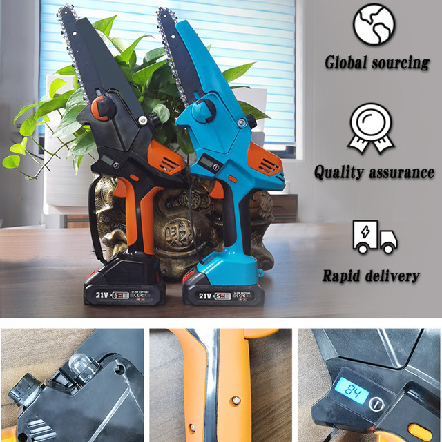 手持家用迷你电锯小型充电式园林户外伐木锯单手电链锯液晶数显