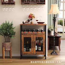 现代简约餐边柜木质红酒架靠墙玻璃双门高脚收纳柜落地式红酒柜