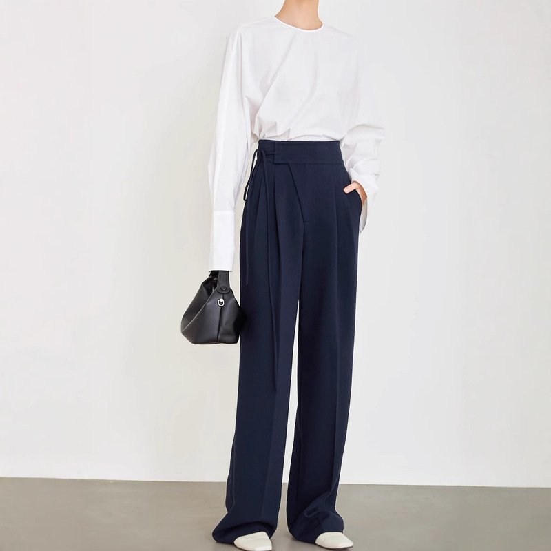 Sumoka Xizang Blue Strap Pants Dape Casual Wide Leg Pants High-end Slim Look Straight Suit Pants Women's 6491