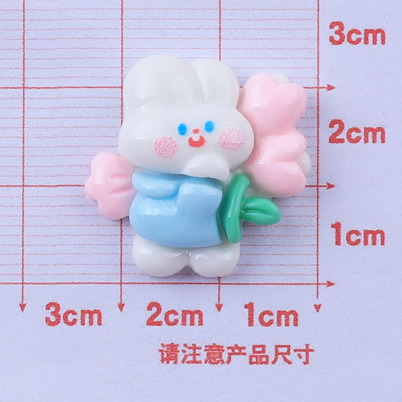 Brillante conejo blanco resina accesorios DIY crema pegamento sosteniendo flor conejo parche taza de agua pegatinas cuerda de pelo accesorios para el cabello banda de goma paquete de material