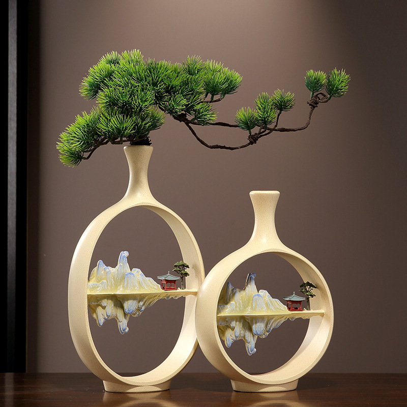 新しい中国風の松の花瓶、禅の装飾品、リビングルームのエントランス、テレビキャビネット、アンティーク棚、オフィスティールームの装飾|undefined