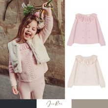 现货LM秋冬新款女童毛衣棉纱保暖公主花瓣领女宝宝套头打底针织