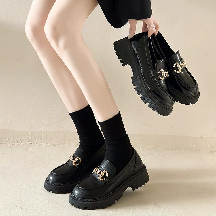 Женские Лоферы без шнуровки на толстой подошве, новинка весны 2024 года, Универсальная кожаная обувь в британском стиле, модная кожаная обувь в Корейском стиле
