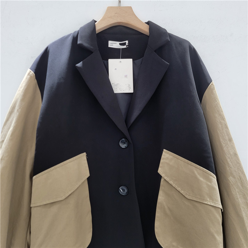Saco Blazer con Diseño Combinado para Mujer de Poliéster Manga Larga